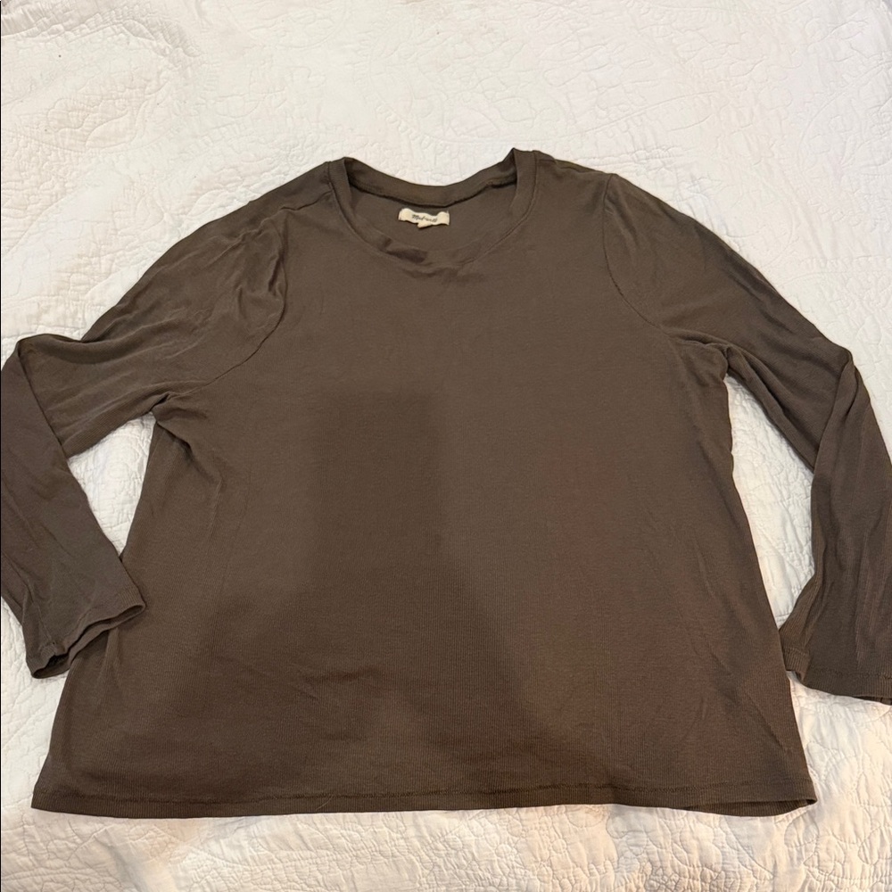 Madewell Ribbed Crewneck Long Sleeve Top - Camo Green